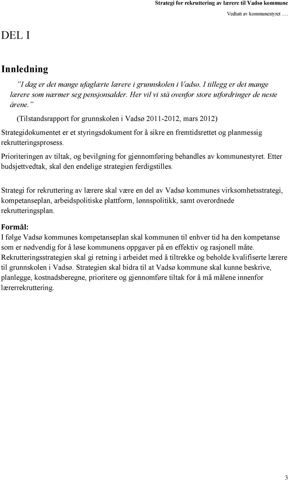 Prioriteringen av tiltak, og bevilgning for gjennomføring behandles av kommunestyret. Etter budsjettvedtak, skal den endelige strategien ferdigstilles.