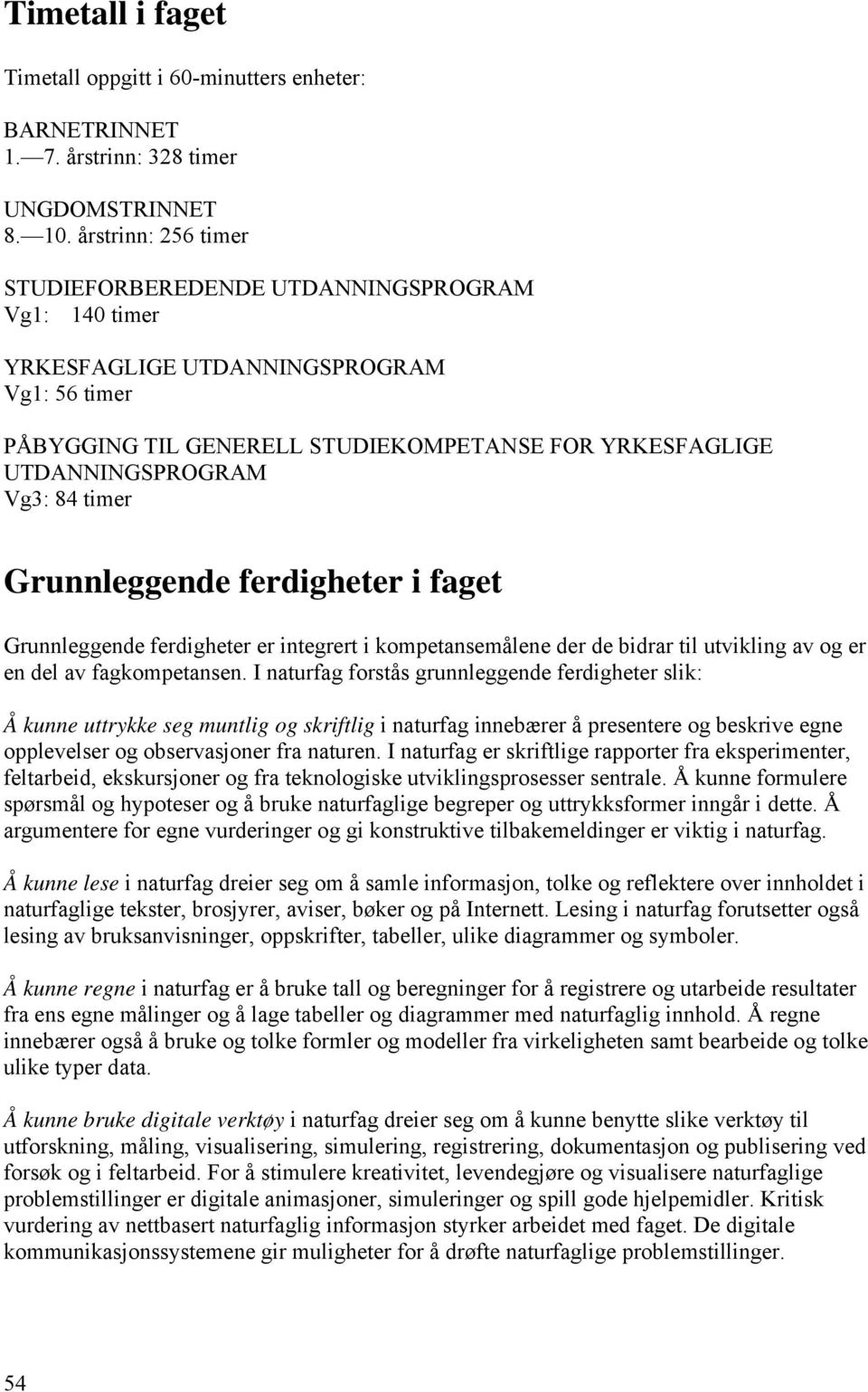 timer Grunnleggende ferdigheter i faget Grunnleggende ferdigheter er integrert i kompetansemålene der de bidrar til utvikling av og er en del av fagkompetansen.