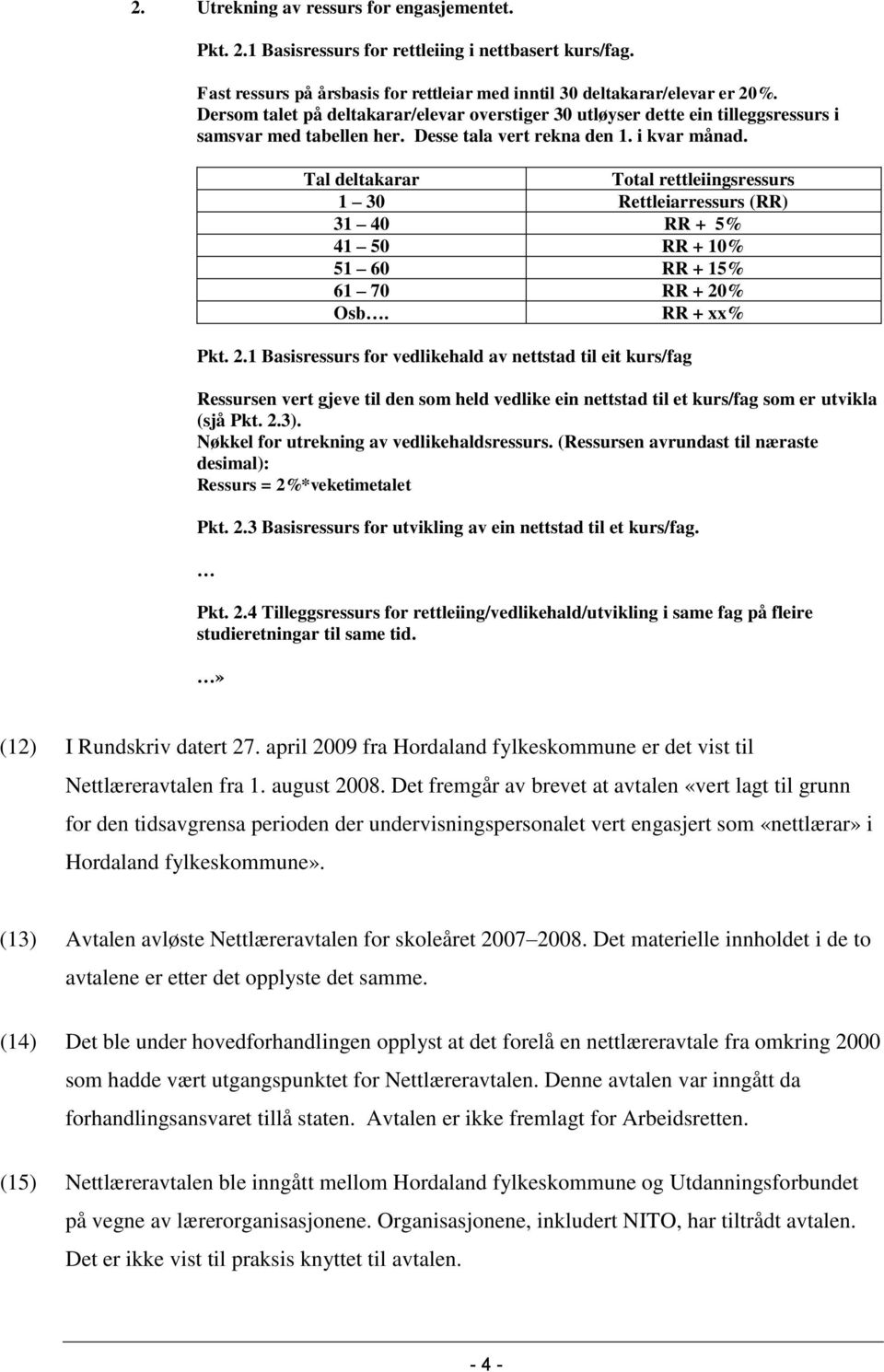 Tal deltakarar Total rettleiingsressurs 1 30 Rettleiarressurs (RR) 31 40 RR + 5% 41 50 RR + 10% 51 60 RR + 15% 61 70 RR + 20