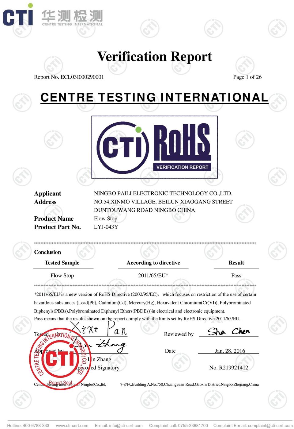 ****************************************************************************************************************************************** Conclusion Tested Sample According to directive Result Flow