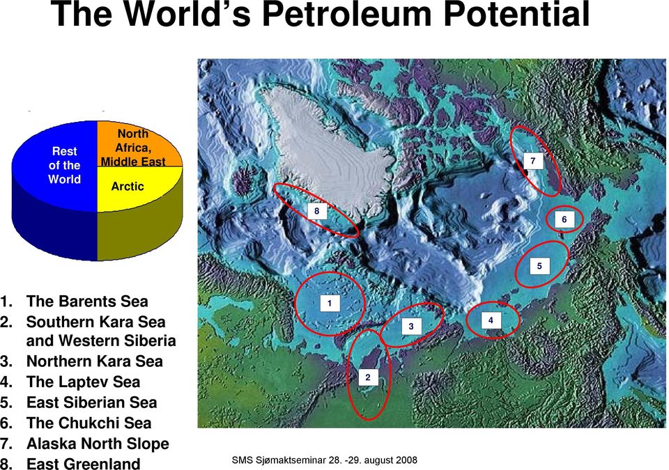 Southern Kara Sea 1: Barentshavet 2: and SørligeWestern Karahavet og Siberia Vest-Sibir 3: Nordlige Karahavet 4: Laptevhavet 5:
