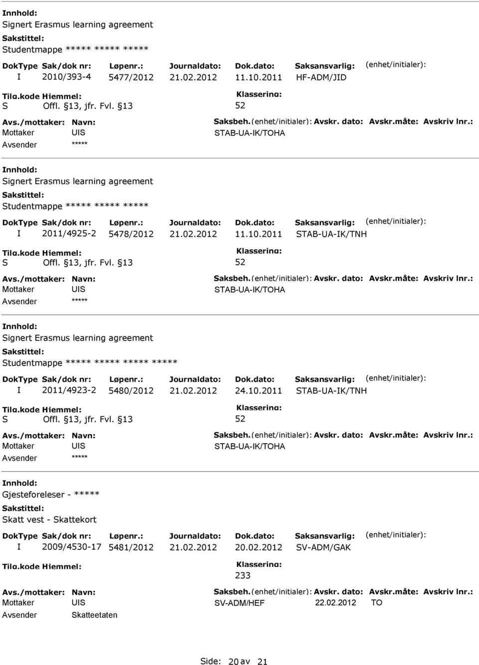 2011 HF-ADM/JD TAB-A-K/TOHA ignert Erasmus learning agreement tudentmappe ***** ***** ***** 2011/4925-2 5478/2012 11.10.