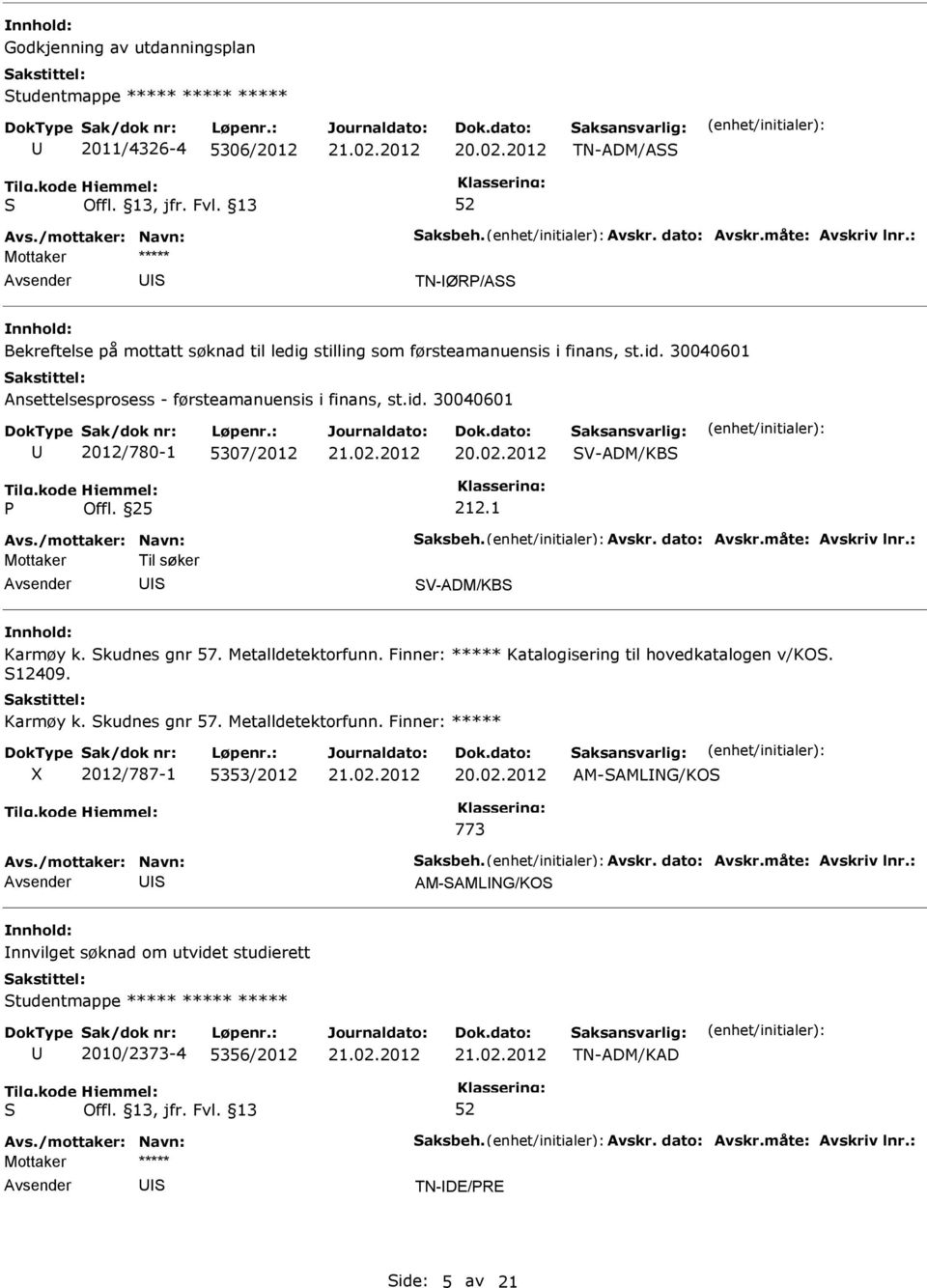 1 Mottaker Til søker V-ADM/KB Karmøy k. kudnes gnr 57. Metalldetektorfunn.