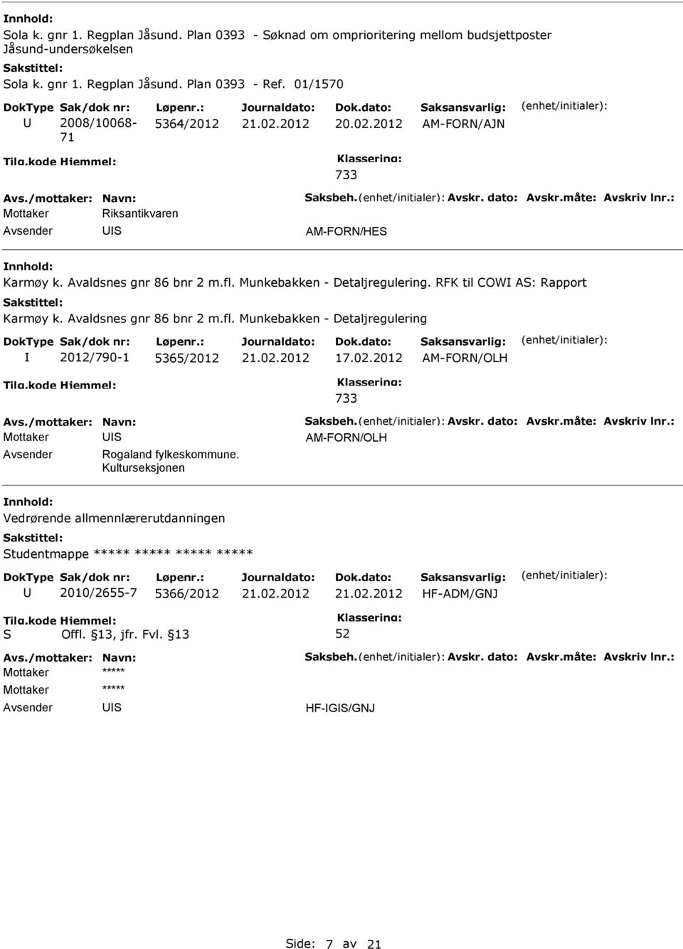 Munkebakken - Detaljregulering. RFK til COW A: Rapport Karmøy k. Avaldsnes gnr 86 bnr 2 m.fl. Munkebakken - Detaljregulering 2012/790-1 5365/2012 17.02.