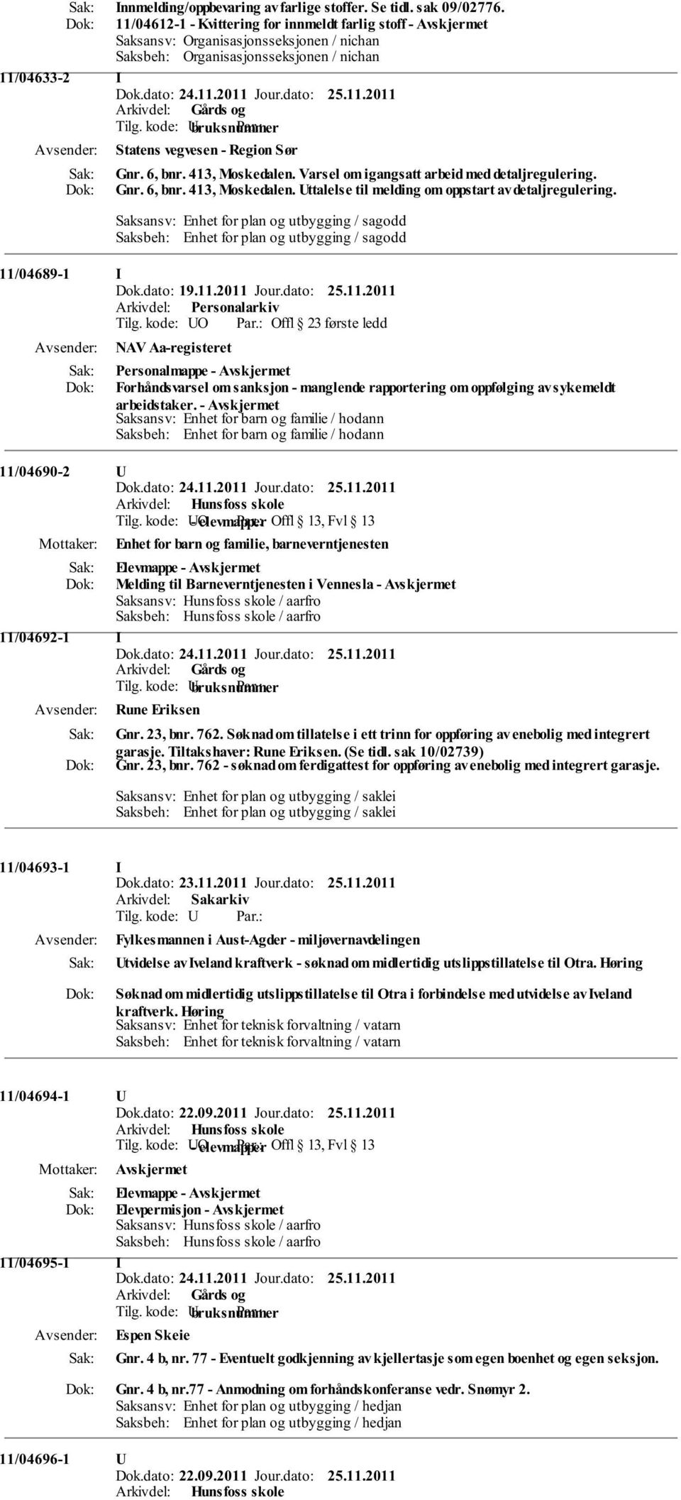 413, Moskedalen. Varsel om igangsatt arbeid med detaljregulering. Gnr. 6, bnr. 413, Moskedalen. Uttalelse til melding om oppstart av detaljregulering.