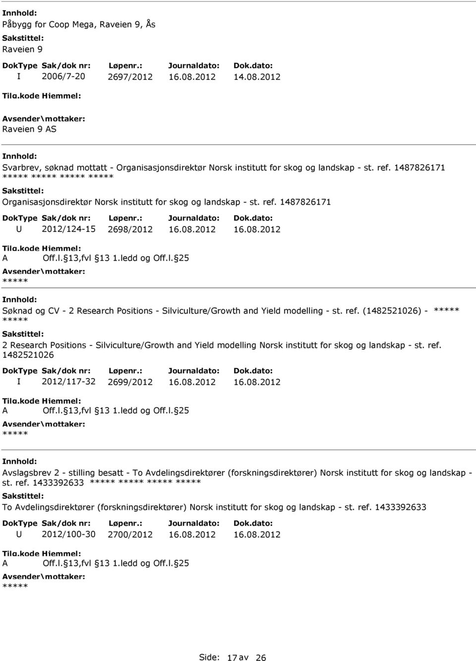 1487826171 2012/124-15 2698/2012 Søknad og CV - 2 Research Positions - Silviculture/Growth and Yield modelling - st. ref.