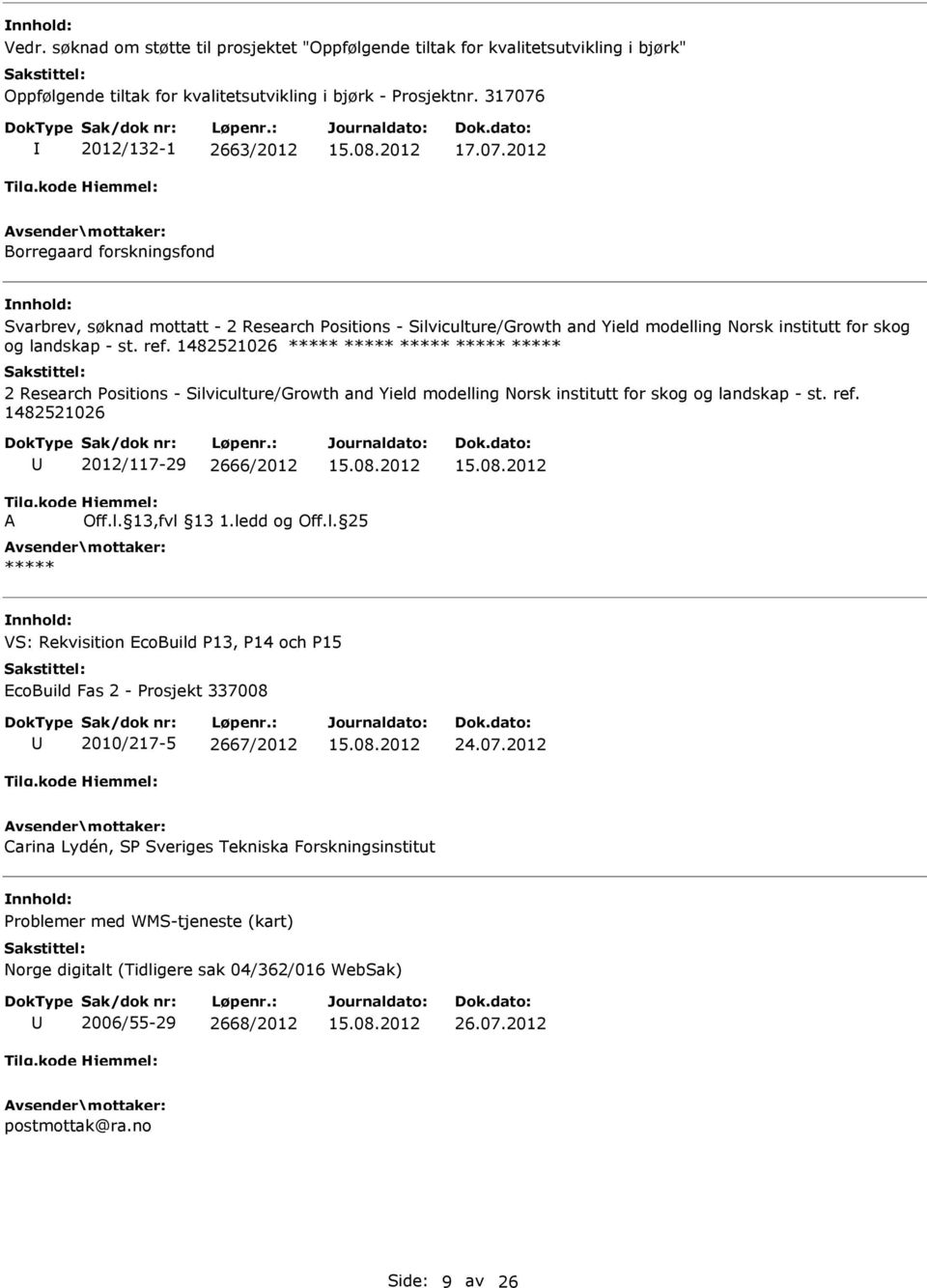 ref. 2012/117-29 2666/2012 VS: Rekvisition EcoBuild P13, P14 och P15 EcoBuild Fas 2 - Prosjekt 337008 2010/217-5 2667/2012 24.07.