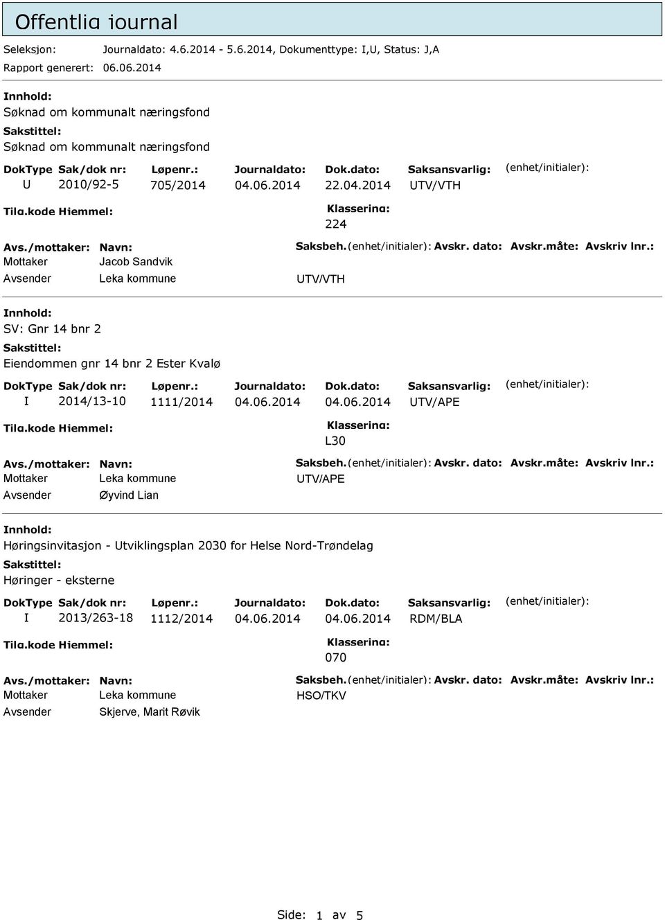 måte: Avskriv lnr.: Mottaker Jacob Sandvik TV/VTH SV: Gnr 14 bnr 2 Eiendommen gnr 14 bnr 2 Ester Kvalø 2014/13-10 1111/2014 TV/APE L30 Avs./mottaker: Navn: Saksbeh. Avskr. dato: Avskr.