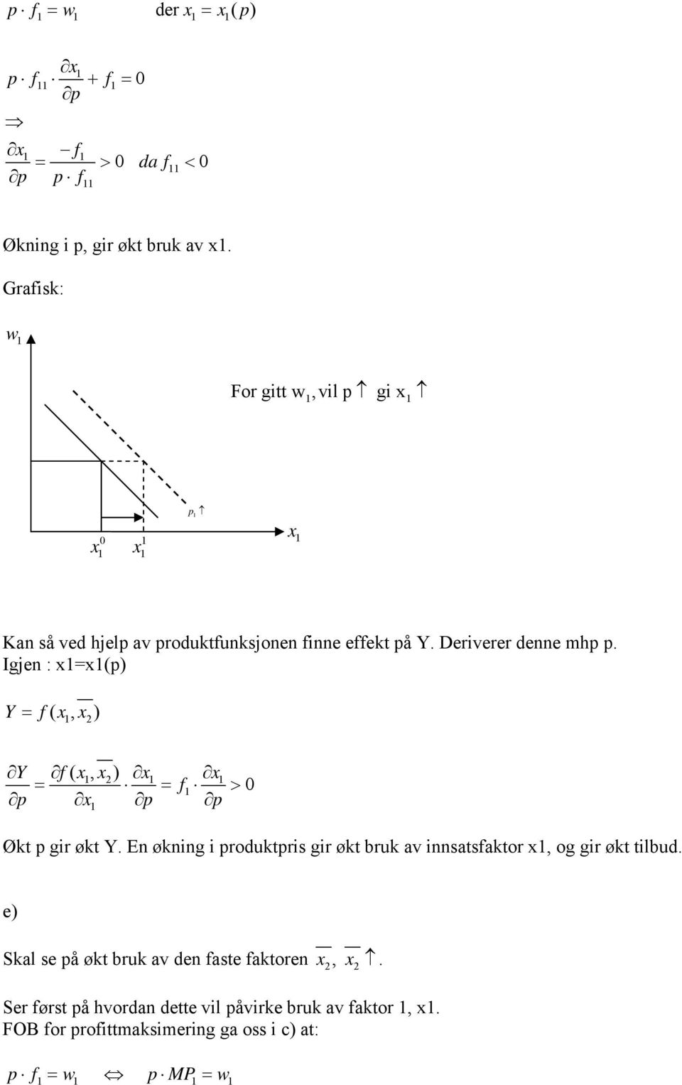 Igjen : xx() Y f( x, x ) Y f( x, x ) f 0 > Økt gir økt Y.