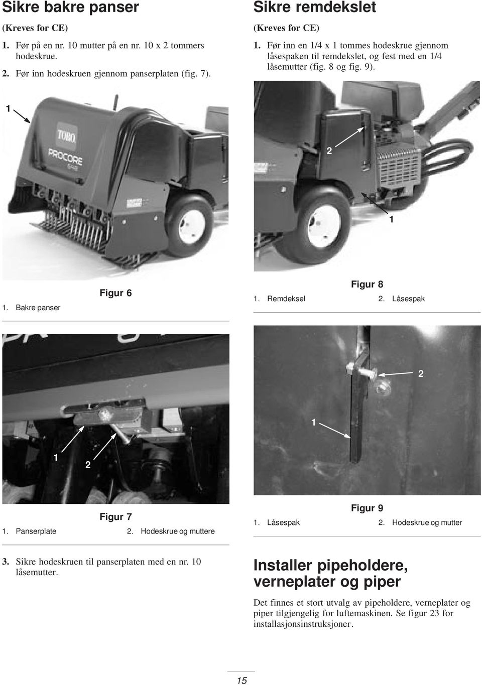 . Bakre panser Figur 6 Figur 8. Remdeksel. Låsespak Figur 7. Panserplate. Hodeskrue og muttere Figur 9. Låsespak. Hodeskrue og mutter 3.