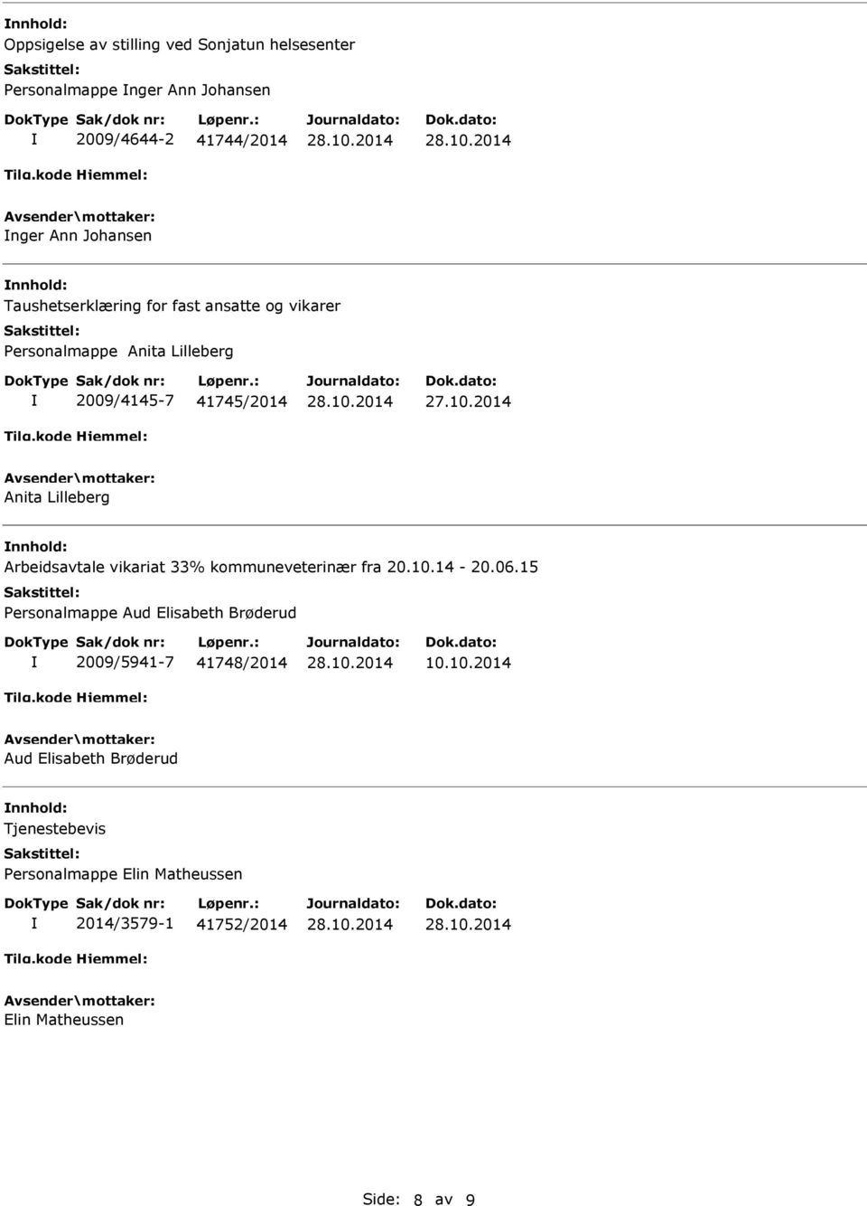 Arbeidsavtale vikariat 33% kommuneveterinær fra 20.10.14-20.06.