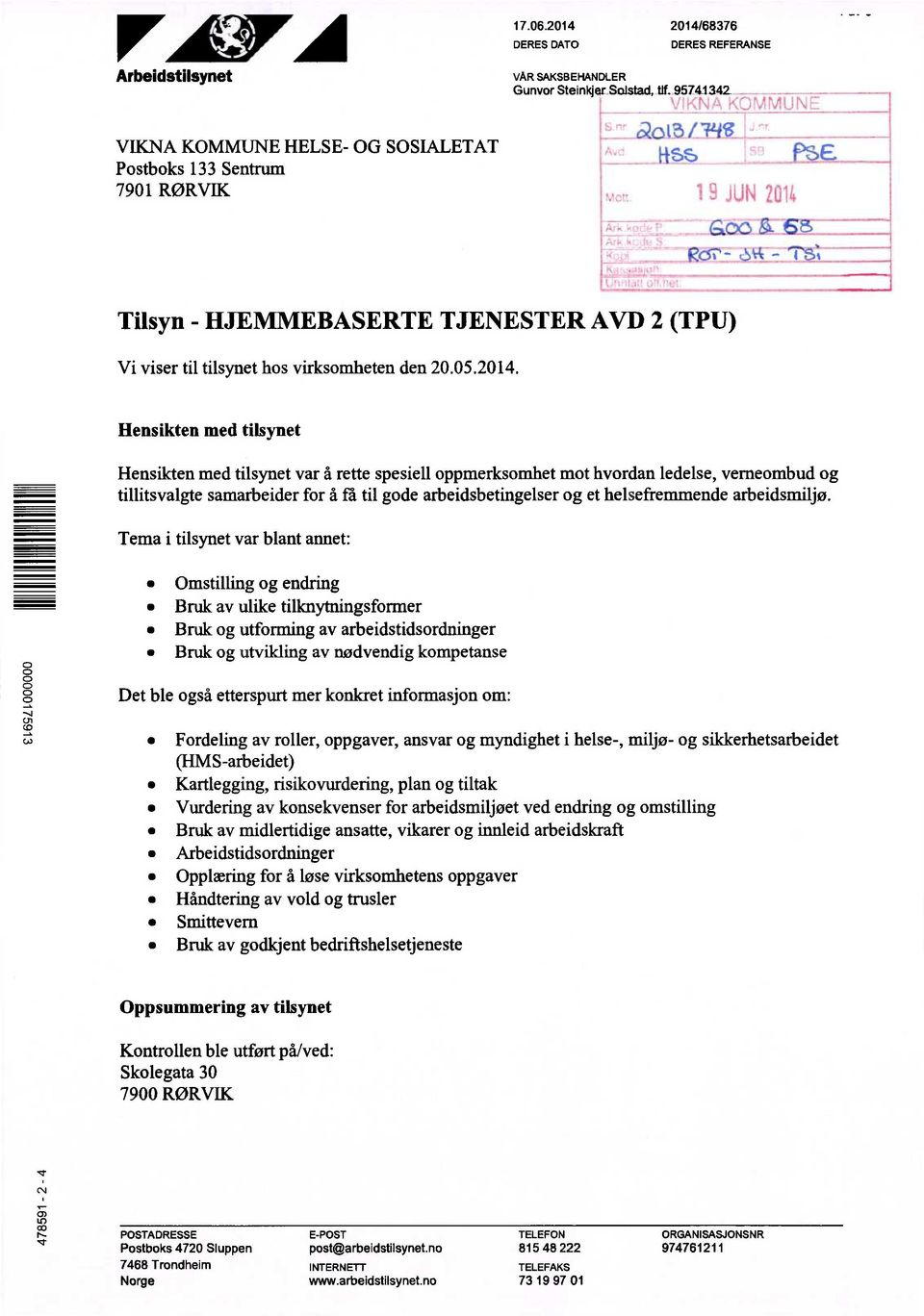 Hensikten med tilsynet Hensikten med tilsynet var å rette spesiell oppmerksomhet mot hvordan ledelse, verneombud og tillitsvalgte samarbeider for å fa til gode arbeidsbetingelser og et helsefremmende