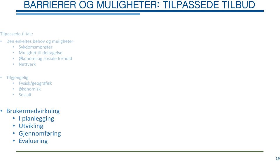 Økonomi og sosiale forhold Nettverk Tilgjengelig Fysisk/geografisk