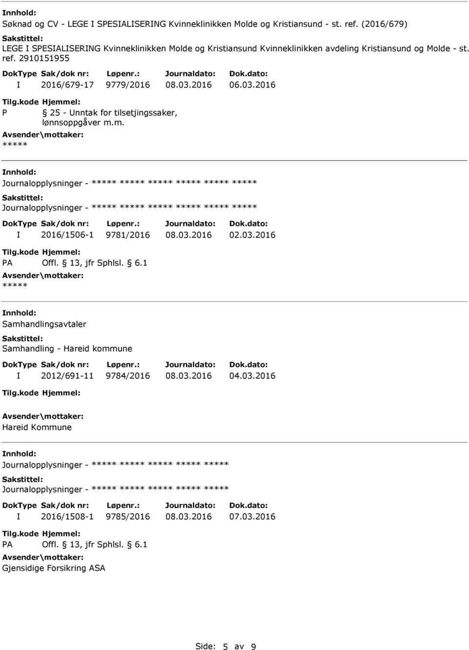 2910151955 2016/679-17 9779/2016 06.03.2016 P 25 - Unntak for tilsetjingssaker, lønnsoppgåver m.