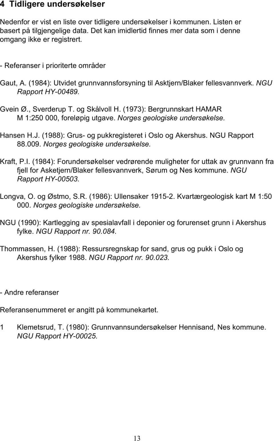 NGU Rapport HY-00489. Gvein Ø., Sverderup T. og Skålvoll H. (1973): Bergrunnskart HAMAR M 1:250 000, foreløpig utgave. Norges geologiske undersøkelse. Hansen H.J.