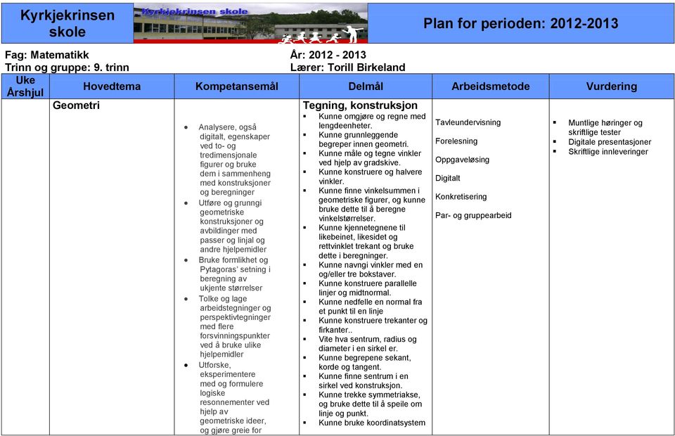 sammenheng med konstruksjoner og beregninger Utføre og grunngi geometriske konstruksjoner og avbildinger med passer og linjal og andre hjelpemidler Bruke formlikhet og Pytagoras setning i beregning