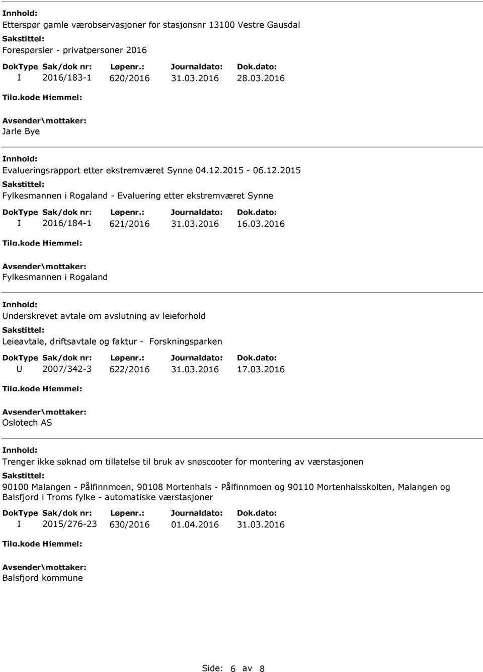 2016 Fylkesmannen i Rogaland nderskrevet avtale om avslutning av leieforhold Leieavtale, driftsavtale og faktur - Forskningsparken 2007/342-3 622/2016 17.03.