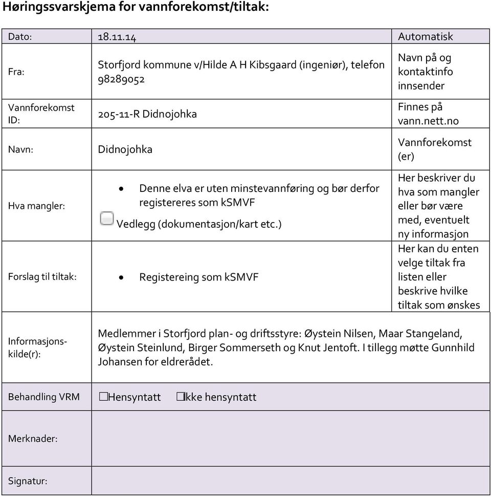 ) Forslag til tiltak: Registereing som ksmvf Medlemmer i Storfjord plan- og driftsstyre: