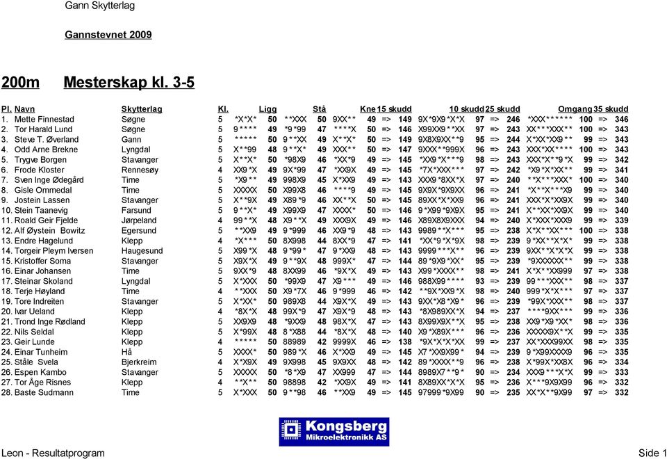 Øverland Gann 5 * * * * * 50 9 * *XX 49 X* *X* 50 => 149 9X8X9XX* *9 95 => 244 X*XX*XX9 * * 99 => 343 4.