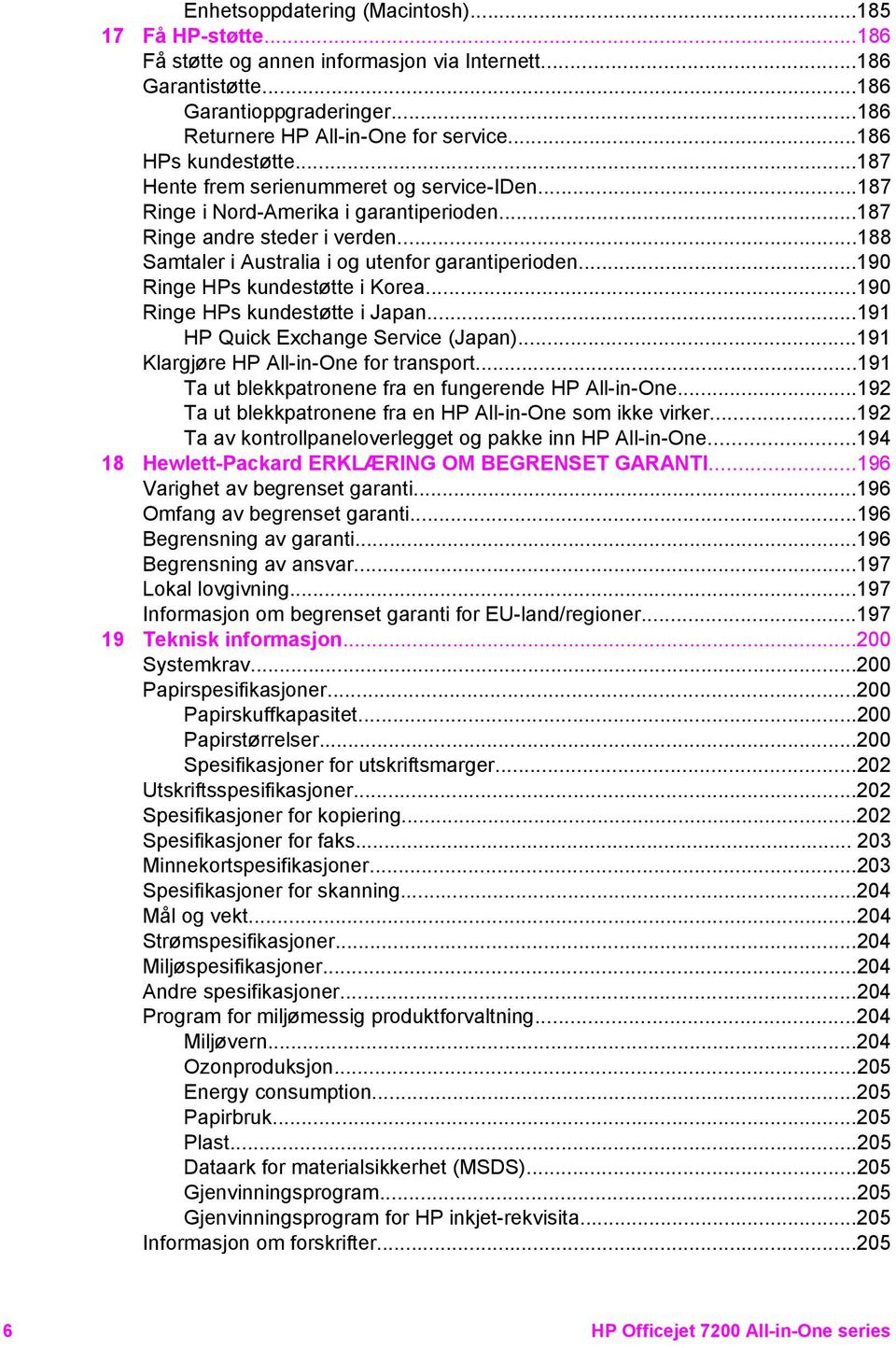 ..188 Samtaler i Australia i og utenfor garantiperioden...190 Ringe HPs kundestøtte i Korea...190 Ringe HPs kundestøtte i Japan...191 HP Quick Exchange Service (Japan).