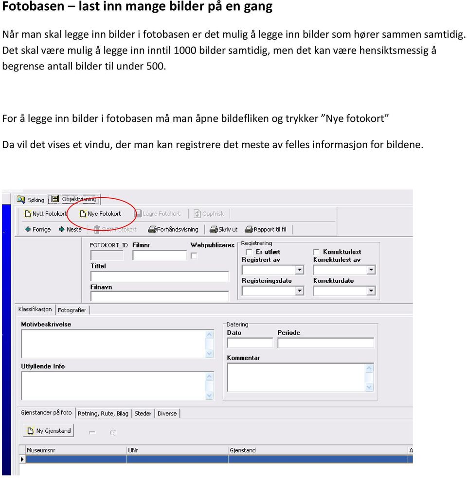 Det skal være mulig å legge inn inntil 1000 bilder samtidig, men det kan være hensiktsmessig å begrense antall