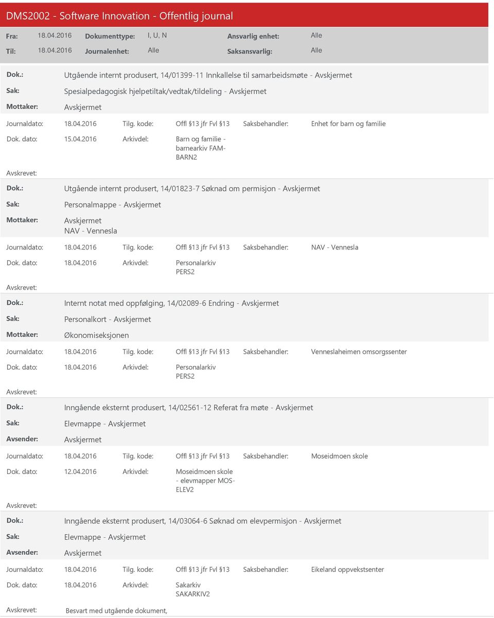 notat med oppfølging, 14/02089-6 Endring - Personalkort - Økonomiseksjonen Inngående eksternt produsert, 14/02561-12 Referat fra møte - Elevmappe - 12.