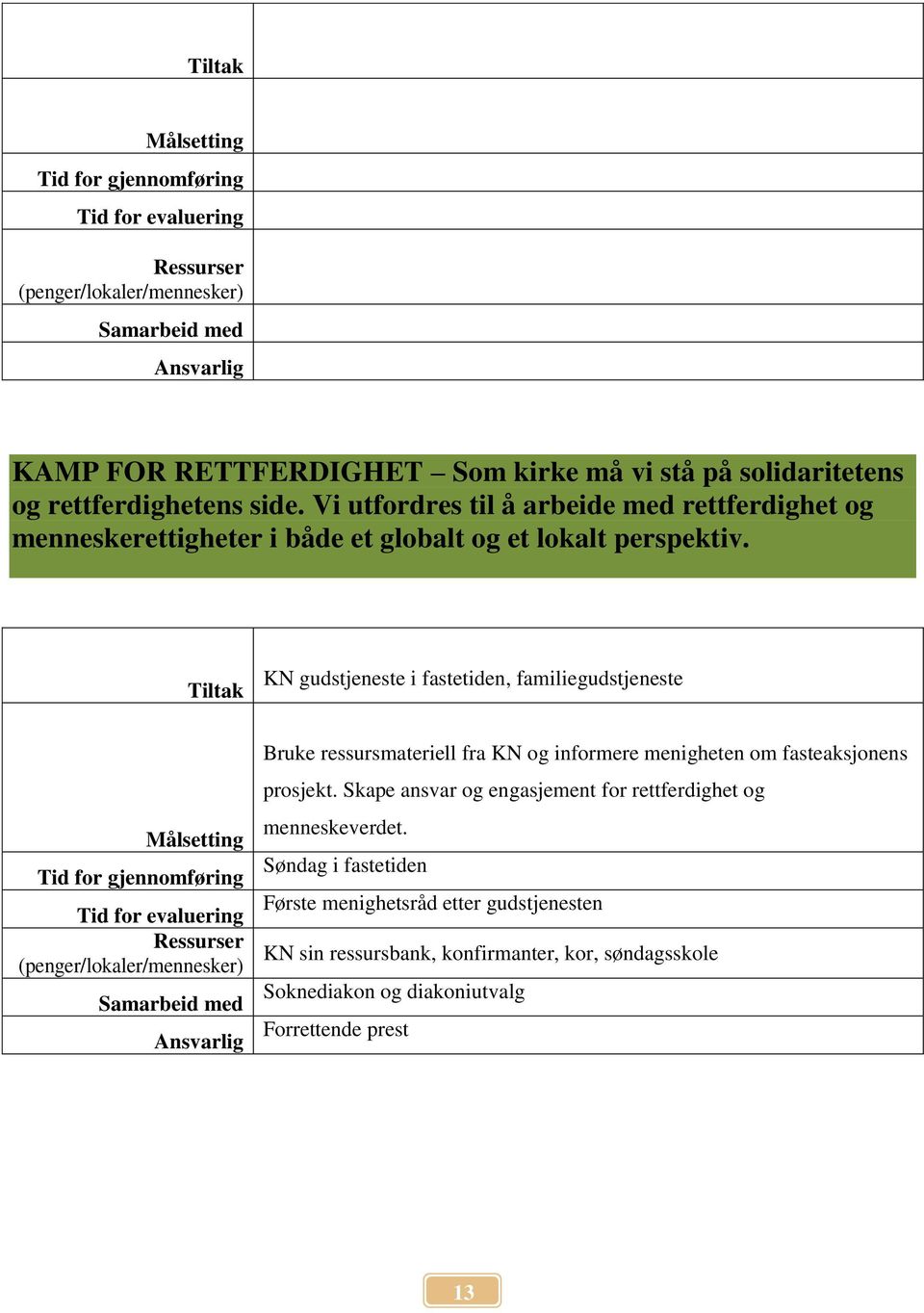 KN gudstjeneste i fastetiden, familiegudstjeneste Bruke ressursmateriell fra KN og informere menigheten om fasteaksjonens prosjekt.