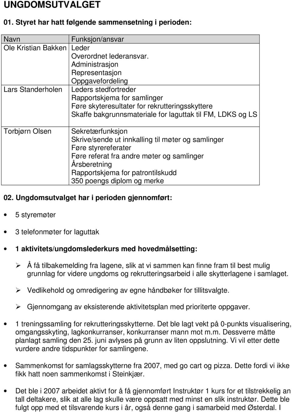 til FM, LDKS og LS Torbjørn Olsen Sekretærfunksjon Skrive/sende ut innkalling til møter og samlinger Føre styrereferater Føre referat fra andre møter og samlinger Årsberetning Rapportskjema for