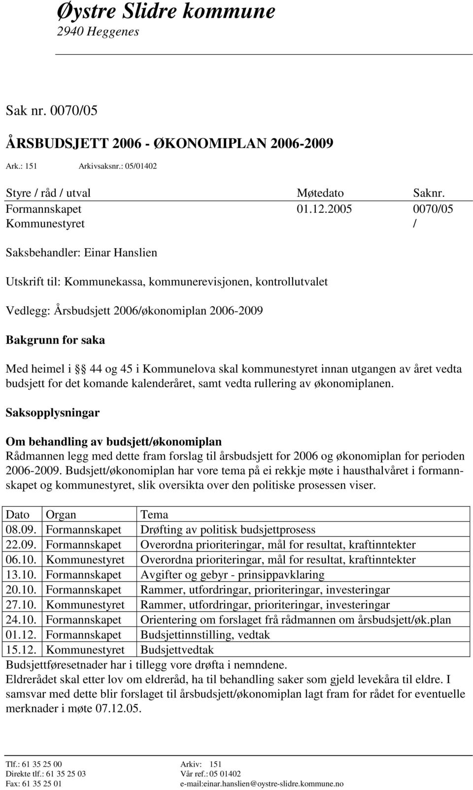 i 44 og 45 i Kommunelova skal kommunestyret innan utgangen av året vedta budsjett for det komande kalenderåret, samt vedta rullering av økonomiplanen.