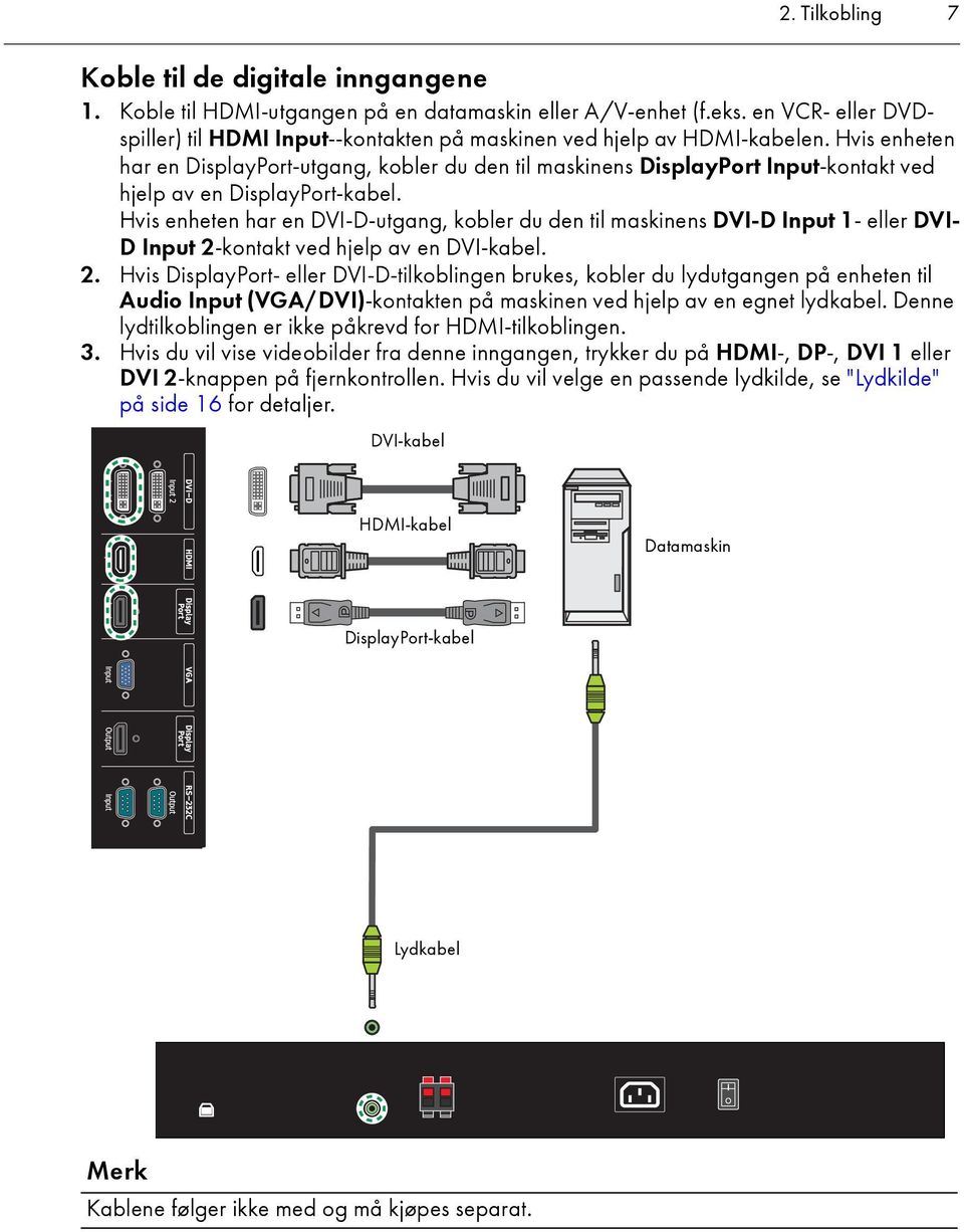 Hvis enheten har en DisplayPort-utgang, kobler du den til maskinens DisplayPort Input-kontakt ved hjelp av en DisplayPort-kabel.