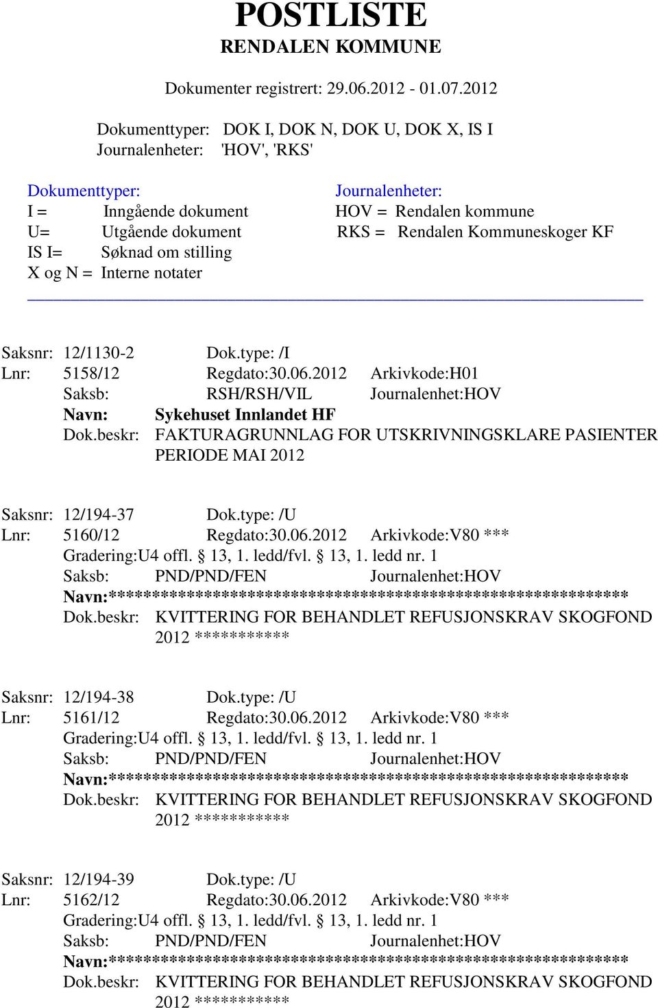 beskr: KVITTERING FOR BEHANDLET REFUSJONSKRAV SKOGFOND 2012 *********** Saksnr: 12/194-38 Dok.type: /U Lnr: 5161/12 Regdato:30.06.2012 Arkivkode:V80 *** Saksb: PND/PND/FEN Journalenhet:HOV Dok.