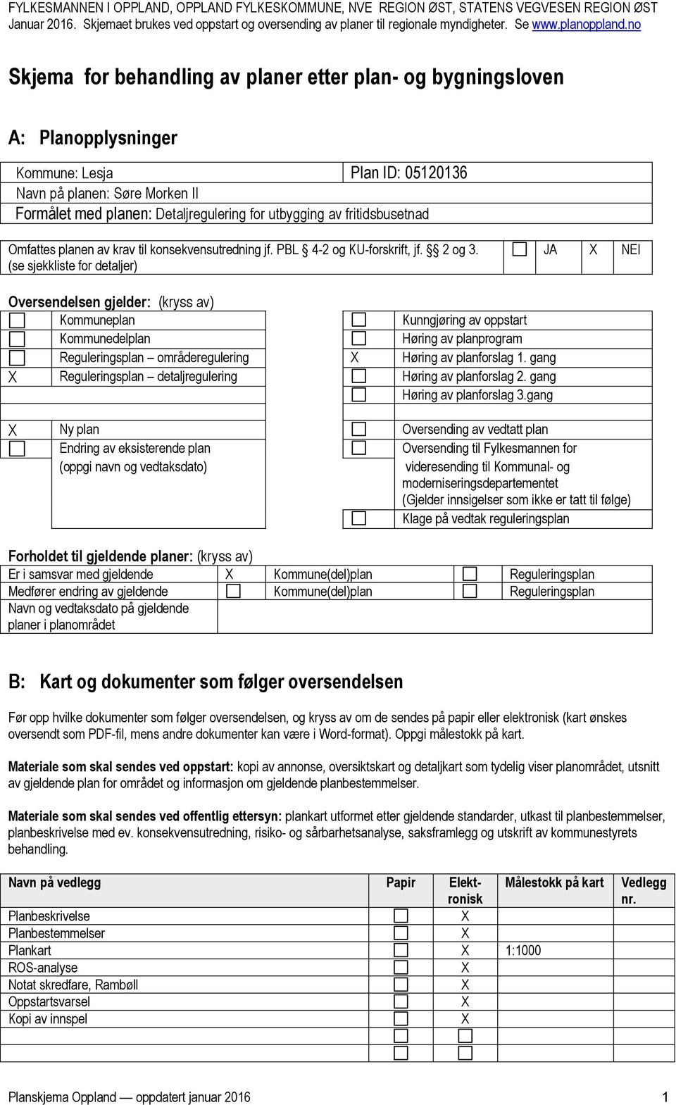 Navn på planen: Søre Morken II Formålet med planen: Detaljregulering for utbygging av fritidsbusetnad Omfattes planen av krav til konsekvensutredning jf. PBL 4-2 og KU-forskrift, jf. 2 og 3.