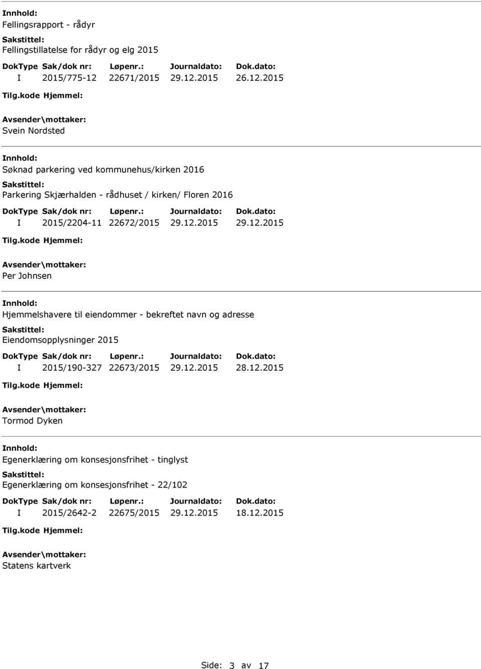 2015 Svein Nordsted nnhold: Søknad parkering ved kommunehus/kirken 2016 Parkering Skjærhalden - rådhuset / kirken/ Floren