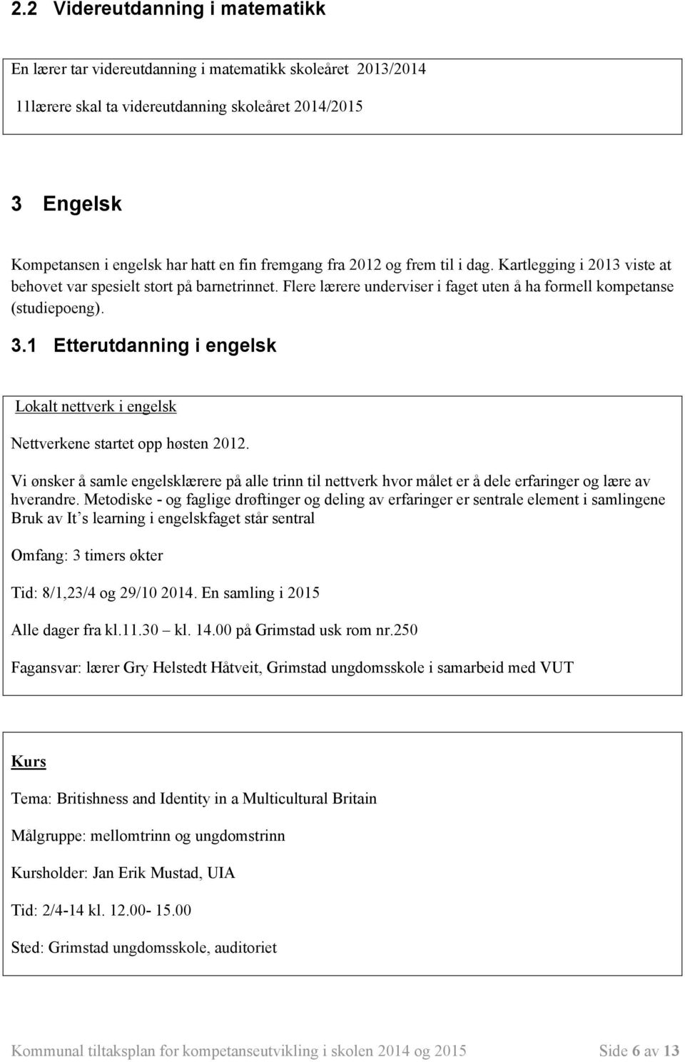 1 Etterutdanning i engelsk Lokalt nettverk i engelsk Nettverkene startet opp høsten 2012.