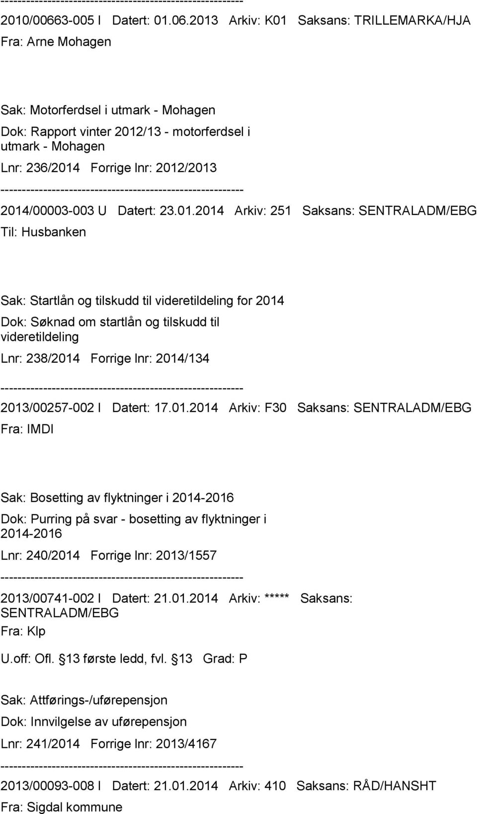 2013 Arkiv: K01 Saksans: TRILLEMARKA/HJA Fra: Arne Mohagen Sak: Motorferdsel i utmark - Mohagen Dok: Rapport vinter 2012/13 - motorferdsel i utmark - Mohagen Lnr: 236/2014 Forrige lnr: 2012/2013