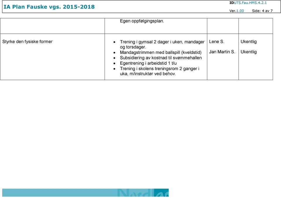 Mandagstrimmen med ballspill (kveldstid) Subsidiering av kostnad til svømmehallen