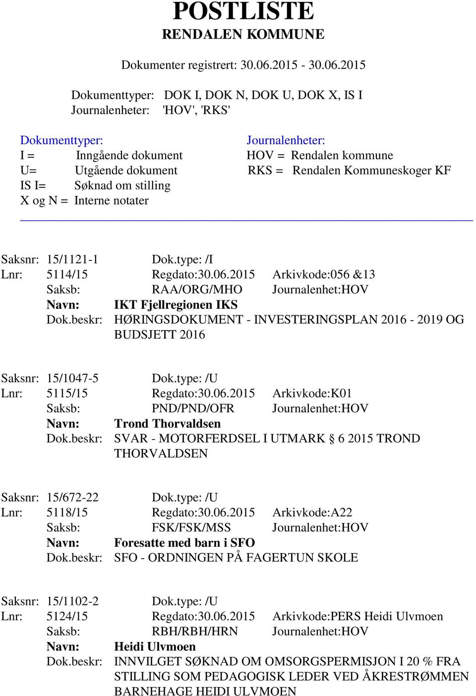 2015 Arkivkode:K01 Saksb: PND/PND/OFR Journalenhet:HOV Navn: Trond Thorvaldsen Dok.beskr: SVAR - MOTORFERDSEL I UTMARK 6 2015 TROND THORVALDSEN Saksnr: 15/672-22 Dok.type: /U Lnr: 5118/15 Regdato:30.