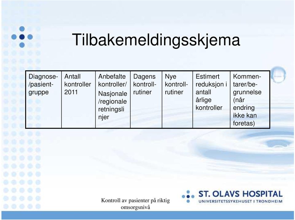 Dagens kontrollrutiner Estimert reduksjon i antall årlige