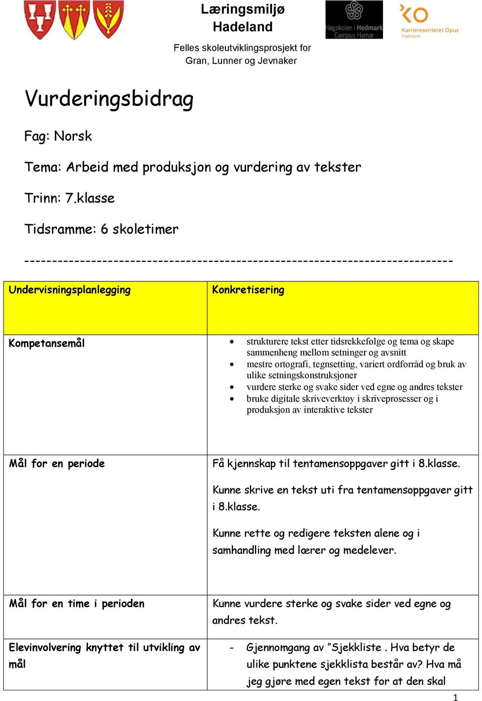 tidsrekkefølge og tema og skape sammenheng mellom setninger og avsnitt mestre ortografi, tegnsetting, variert ordforråd og bruk av ulike setningskonstruksjoner vurdere sterke og svake sider ved egne