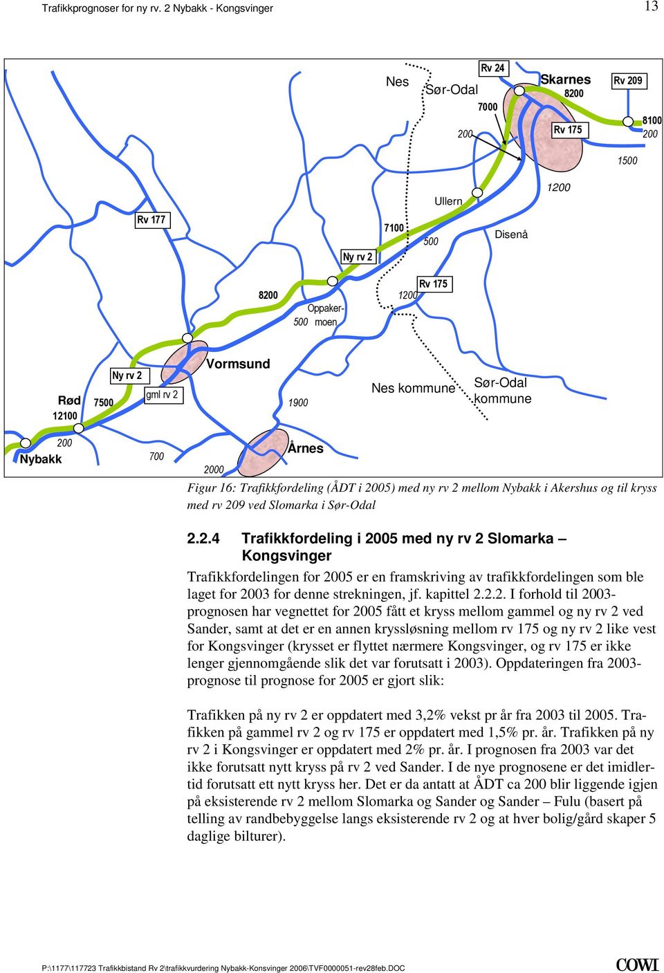 Trafikkfordeling i 5 med ny rv 2 Slomarka Kongsvinger Trafikkfordelingen for 5 er en framskriving av trafikkfordelingen som ble laget for 3 for denne strekningen, jf kapittel 222 I forhold til 3-