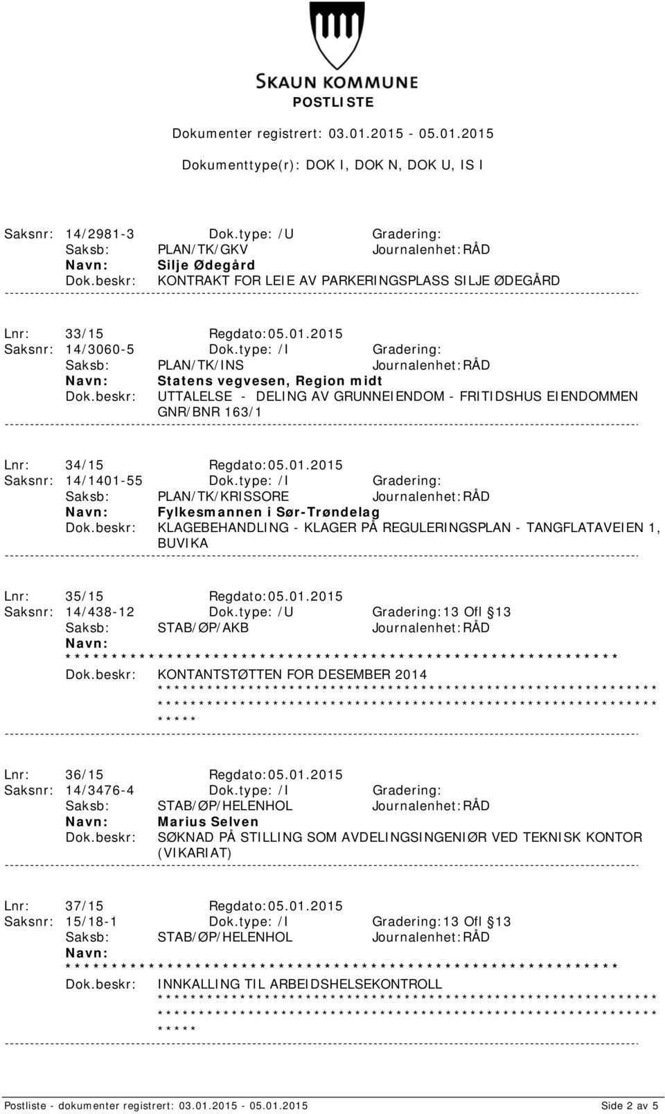 type: /I Gradering: Saksb: PLAN/TK/KRISSORE Journalenhet:RÅD Fylkesmannen i Sør-Trøndelag KLAGEBEHANDLING - KLAGER PÅ REGULERINGSPLAN - TANGFLATAVEIEN 1, BUVIKA Lnr: 35/15 Regdato:05.01.