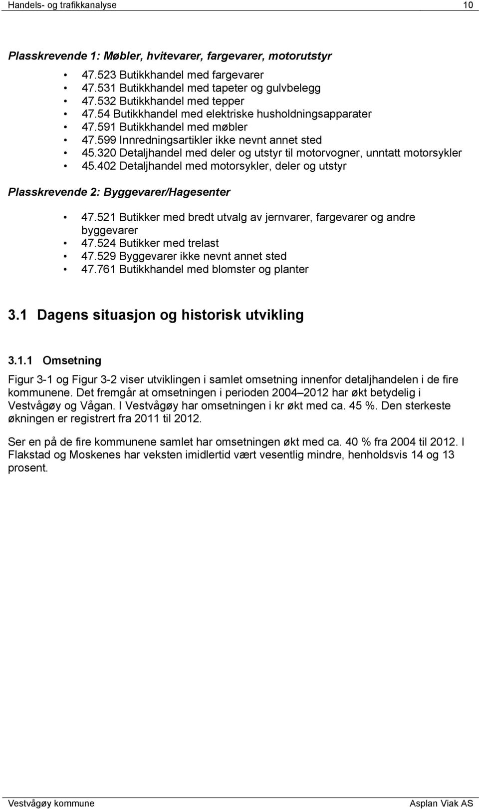 320 Detaljhandel med deler og utstyr til motorvogner, unntatt motorsykler 45.402 Detaljhandel med motorsykler, deler og utstyr Plasskrevende 2: Byggevarer/Hagesenter 47.