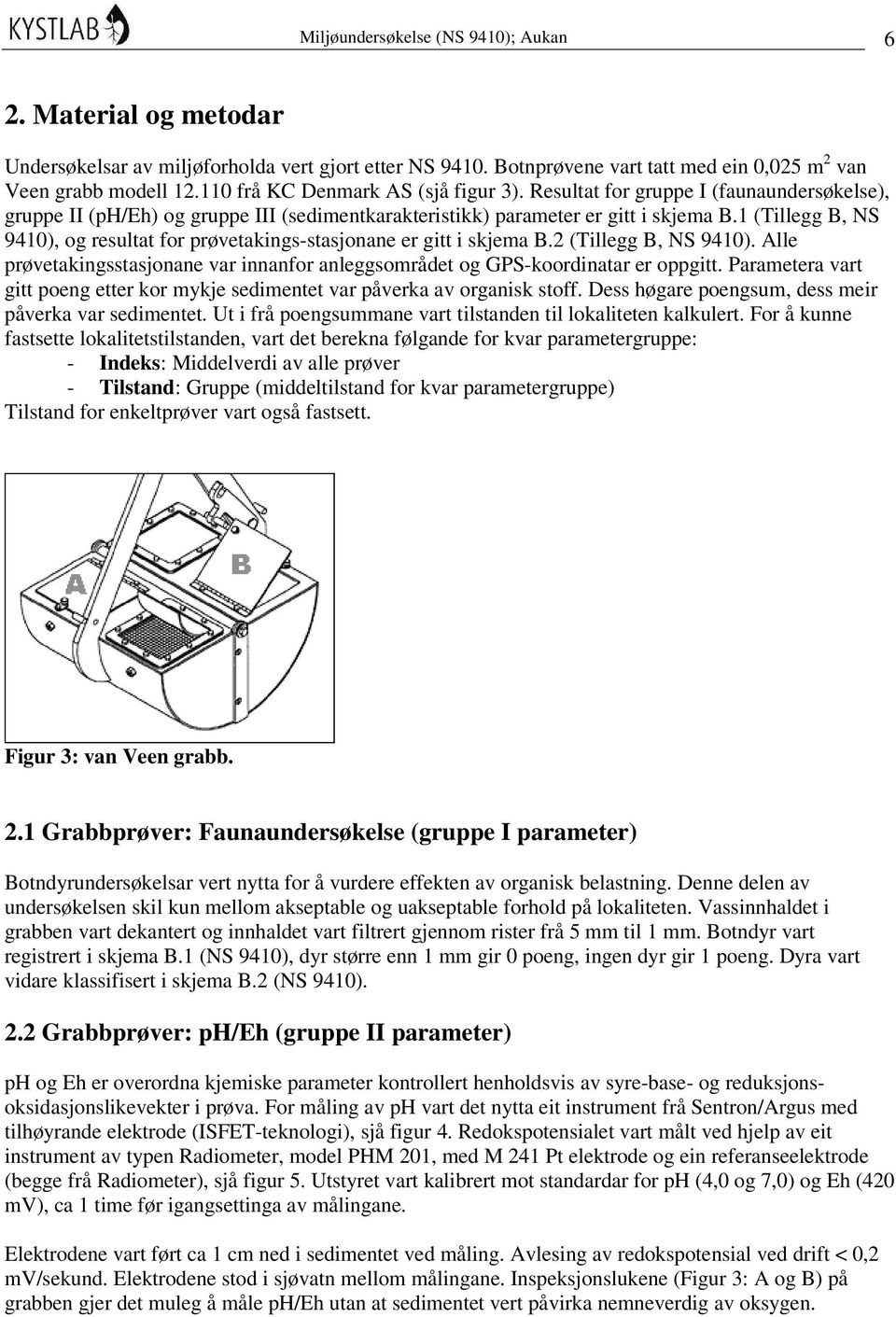 1 (Tillegg B, NS 9410), og resultat for prøvetakings-stasjonane er gitt i skjema B.2 (Tillegg B, NS 9410). Alle prøvetakingsstasjonane var innanfor anleggsområdet og GPS-koordinatar er oppgitt.