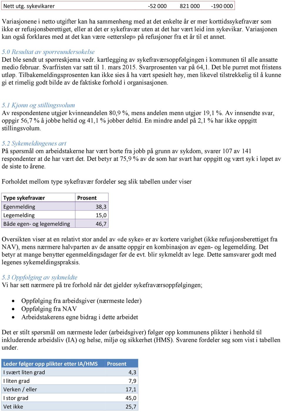 det har vært leid inn sykevikar. Variasjonen kan også forklares med at det kan være «etterslep» på refusjoner fra et år til et annet. 5.