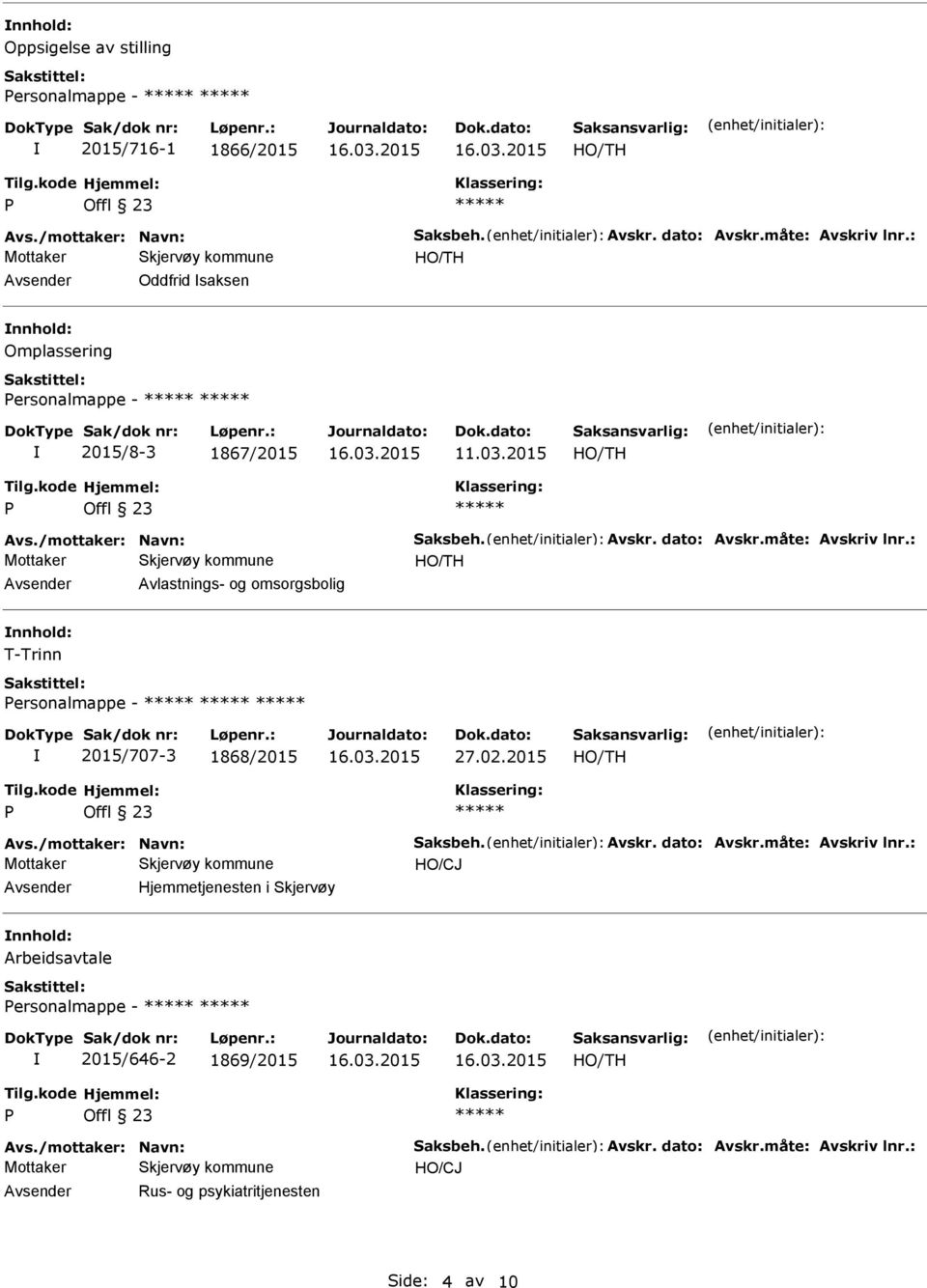 2015 Avsender Avlastnings- og omsorgsbolig nnhold: T-Trinn ersonalmappe - 2015/707-3 1868/2015 27.02.