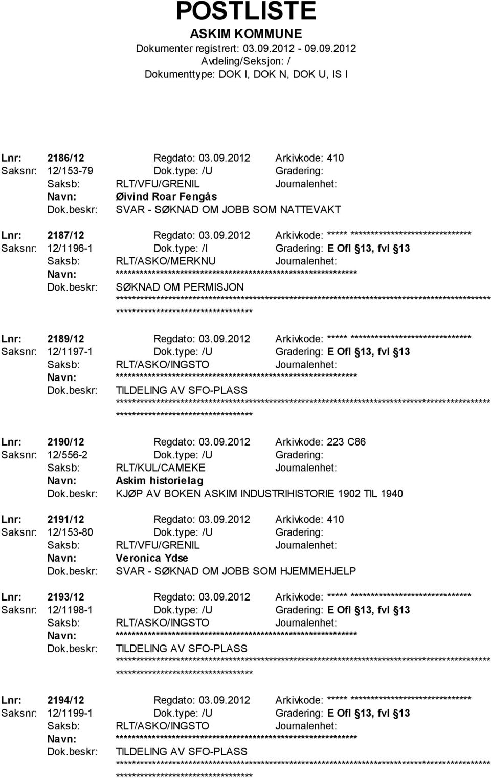 2012 Arkivkode: ***** ****************************** Saksnr: 12/1197-1 Dok.