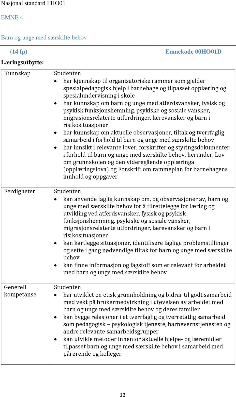 lærevansker og barn i risikosituasjoner har kunnskap om aktuelle observasjoner, tiltak og tverrfaglig samarbeid i forhold til barn og unge med særskilte behov har innsikt i relevante lover,