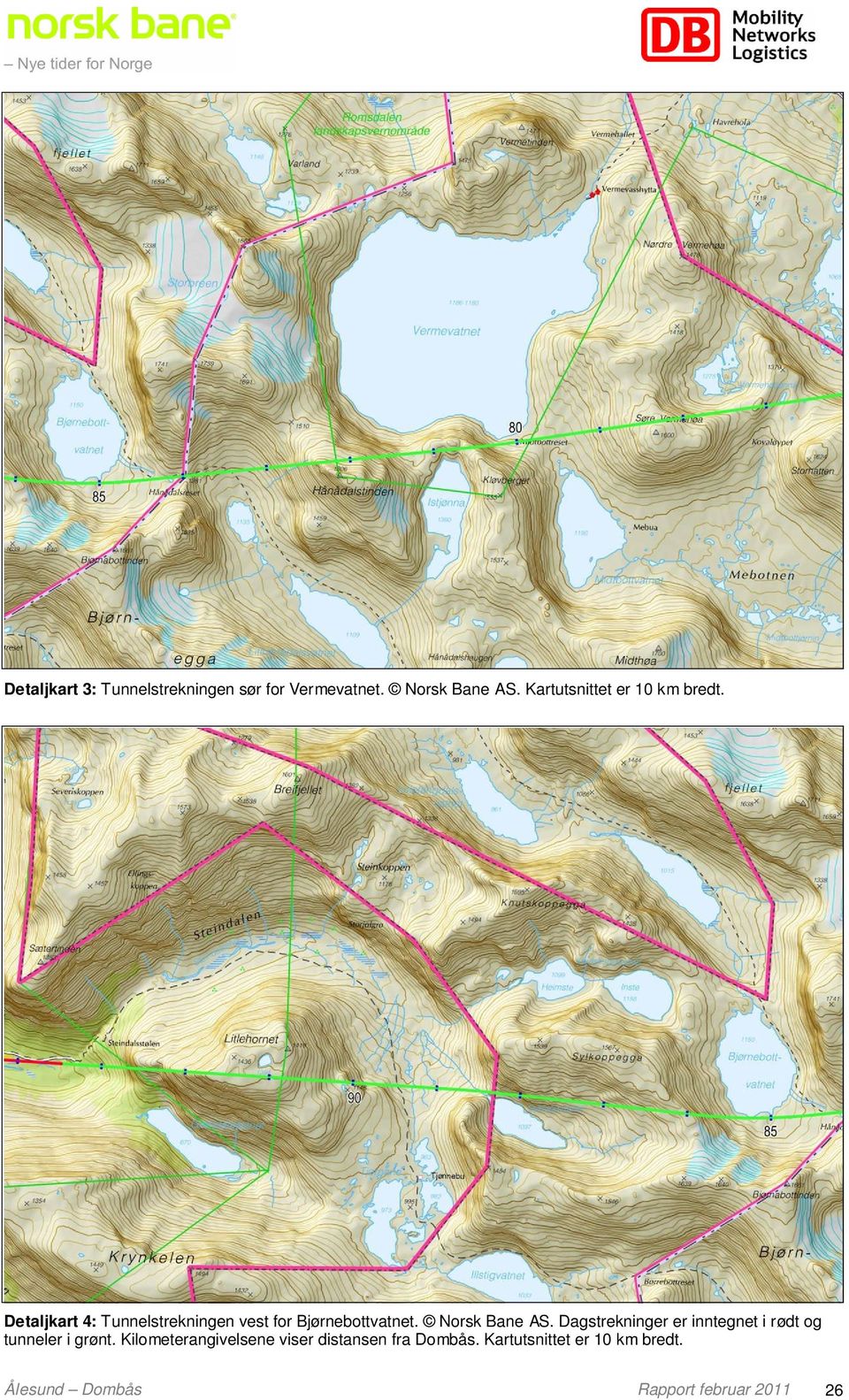 Detaljkart 4: Tunnelstrekningen vest for Bjørnebottvatnet. Norsk Bane AS.