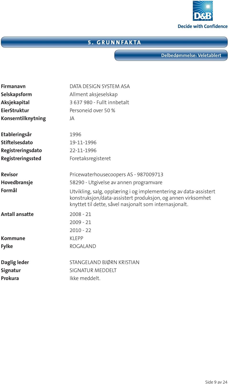 Formål Antall ansatte 2008-21 Kommune Fylke 58290 - Utgivelse av annen programvare Utvikling, salg, opplæring i og implementering av data-assistert konstruksjon/data-assistert produksjon, og