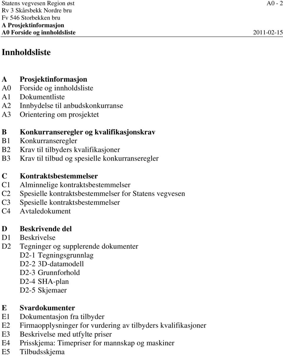 kvalifikasjoner Krav til tilbud og spesielle konkurranseregler Kontraktsbestemmelser Alminnelige kontraktsbestemmelser Spesielle kontraktsbestemmelser for Statens vegvesen Spesielle